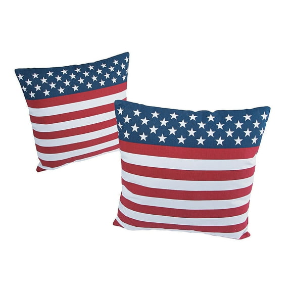 Fun Express 16" x 16" Flag, Stripes Fourth of July Polyester Decorative Pillow Set , ( 2 Count)