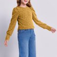 thumbnail image 3 of Annhoo Girl's Knitted Sweater Tops Soft Puff Long Sleeve Round Neck Shirts Lightweight Comfort Pullover Kids Clothes, 3 of 8