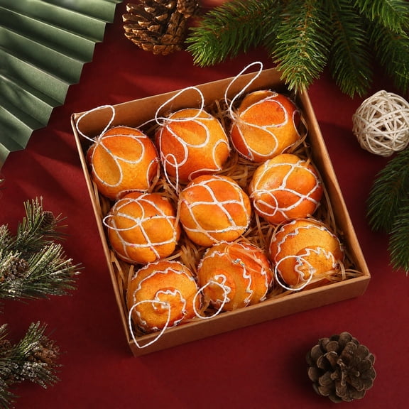 9pcs Orange Christmas Ball Ornaments Set, 3.14" Glitter Foam Christmas Ball Hanging Tree Decorations for Xmas Party Fall Home Autumn Thanksgiving Decor