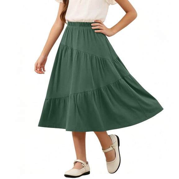 ATOGUTA Girls Summer Skirt Casual High Waist Stretchy A-Line Skirts Soft Skorts Fashion Clothes Size 4T-15. Green