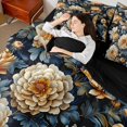 thumbnail image 4 of Homewish Female Men Women Floral Peony Bedding Comforter Set 7 Pieces,Chic Flowers Blossoms Full Bedding Set Lightweight,Retro Vintage Exotic Style Fitted Sheet Flat Sheet, 4 of 8