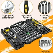 TLGREEN 95-Piece Mechanics Tool Set, Car Tool Kit with Adjustable Wrench, Pliers, Sockets & Bits (Yellow)