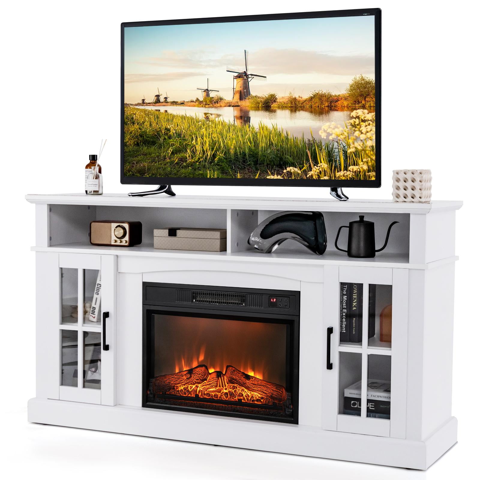 Giantex 58 inch TV Stand w/Electric Fireplace, TV Entertainment