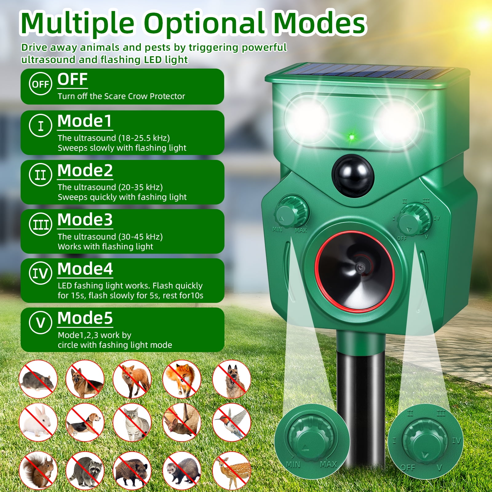 JahyElec Ultrasonic Animal Repeller, 2 Packs Solar Powered Cat Repellent Outdoor with Motion Sensor Waterproof Deer Repellent Devices with LED Flash Light