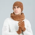 thumbnail image 2 of Couples Winter Warm Scarf Hat Gloves Set Ribbed Knitted Woolen Bib Suit Soft Comfortable Unisex Cold Weather Accessories, 2 of 5