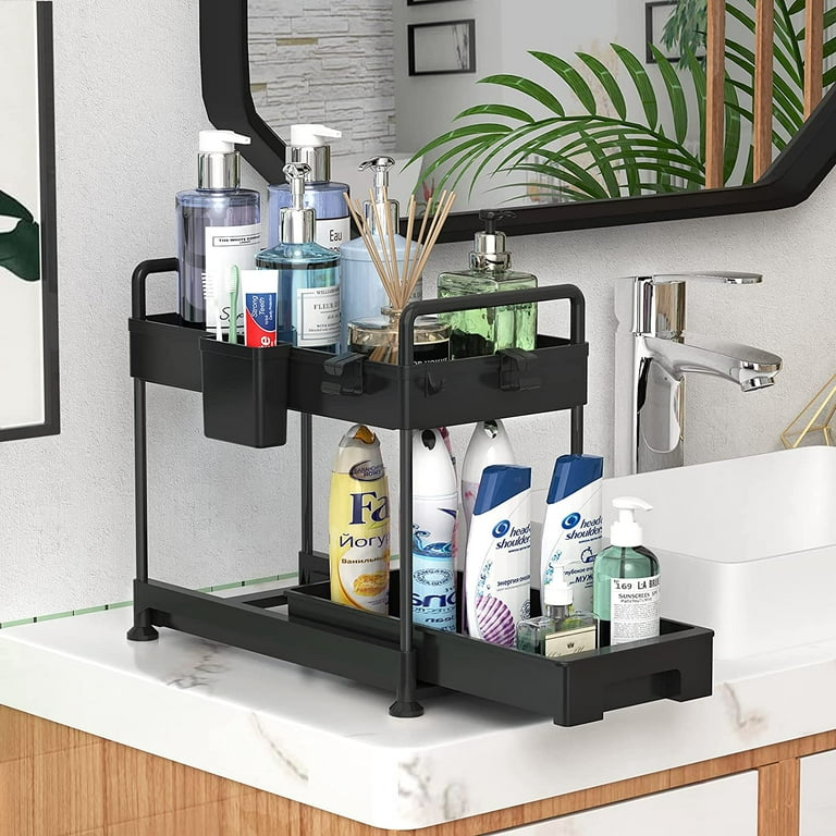 REALINN Under Sink Organizer, 2-Tier Pull Out Cabinet Organizer Under  Kitchen Sink Organizer, Under Cabinet Storage Multi-Use for Bathroom  Laundry