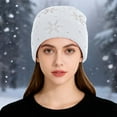 thumbnail image 2 of XIAOCHA Snowflake‑Rhinestone Beanie for Women，Gem‑Trim Fall‑Winter Outdoor Toque,White, 2 of 4