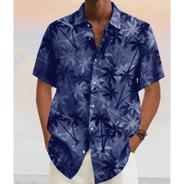 Chemise Décontractée à Manches Courtes Douce Hawaïenne à Col Rabattu Imprimé Noix de Coco pour Hommes Été