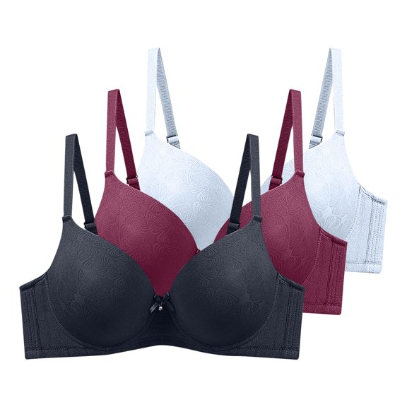 3 Pack Plus Size Bras for Women Push Up Bra T-Shirt Underwire V Neck Bra with Adjustable Strap for Everyday Wear