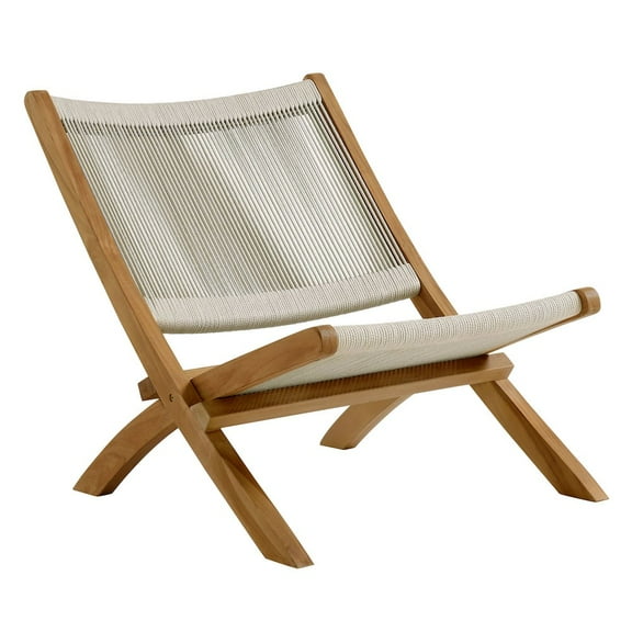 Modway Vienna Outdoor Patio Teak and Rope Folding Accent Lounge Chair in Natural Natural