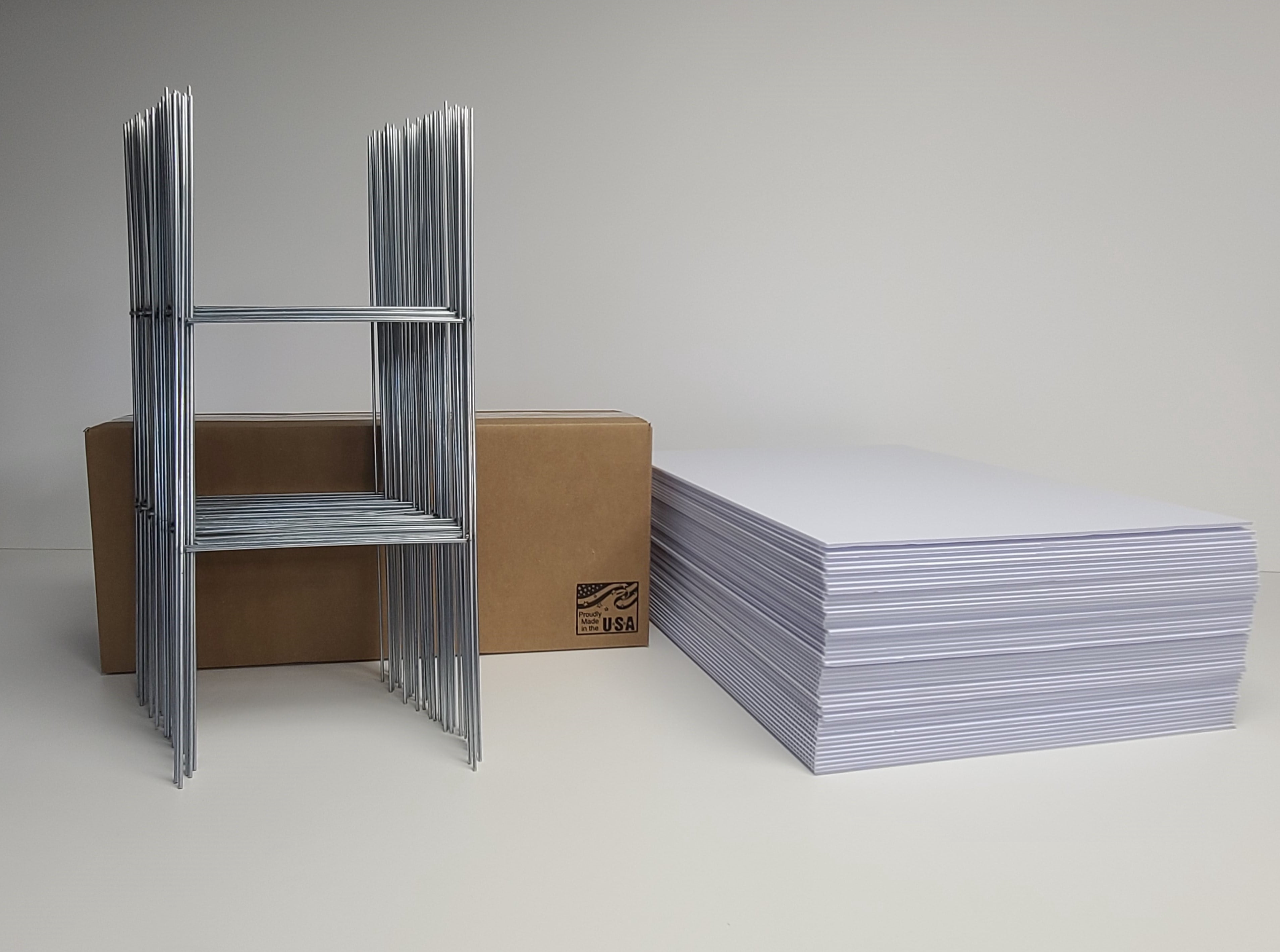 50 Pack, Corrugated Signs 18x24 inch and Metal Wire Stake 24'' Great for Advertising Any Events, Open House, Yard Signs, Election Signs, Yard Sale Signs Ship Same Day UPS (50Sign&Stake24)
