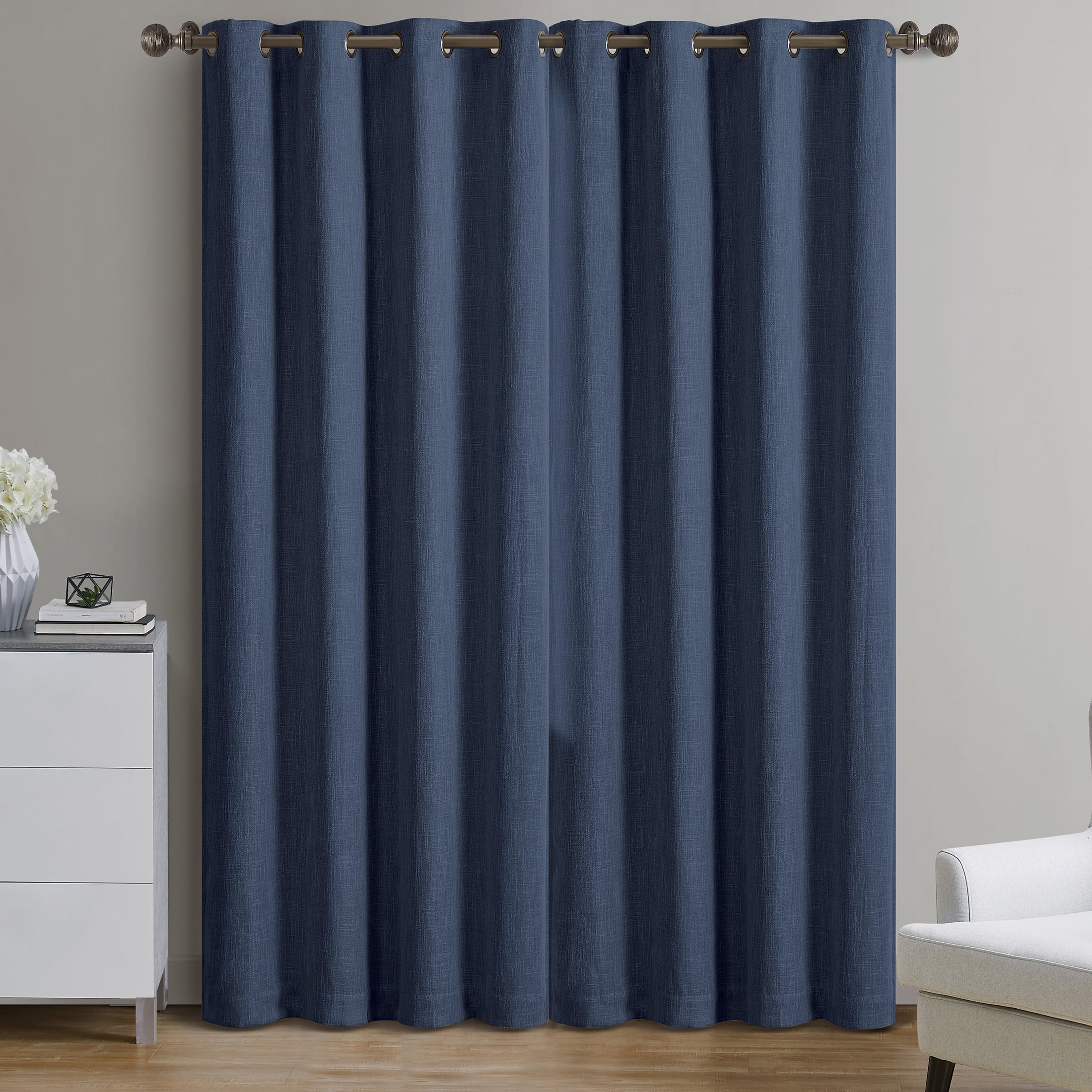 (2 pack) Better Homes & Gardens Woven Textured Grommet Blackout Curtain Panel, 1-Piece, Blue, 50"W x 108"L