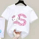 thumbnail image 1 of Camiseta de algodón de manga corta con letras de Hello Kitty para niños, Top con estampado de dibujos animados, ropa para niñas, regalo de cumpleaños para bebés, A-Z de verano, 1 of 7