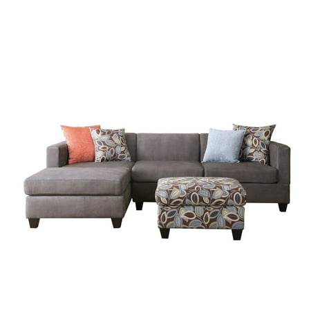 Divano Roma Furniture Small E Reversible Grey Microfiber 3 Piece Divano Roma Furniture Small E Reversible Grey Microfiber 3 Piece Sectional Sofa With Fl Print Ottoman