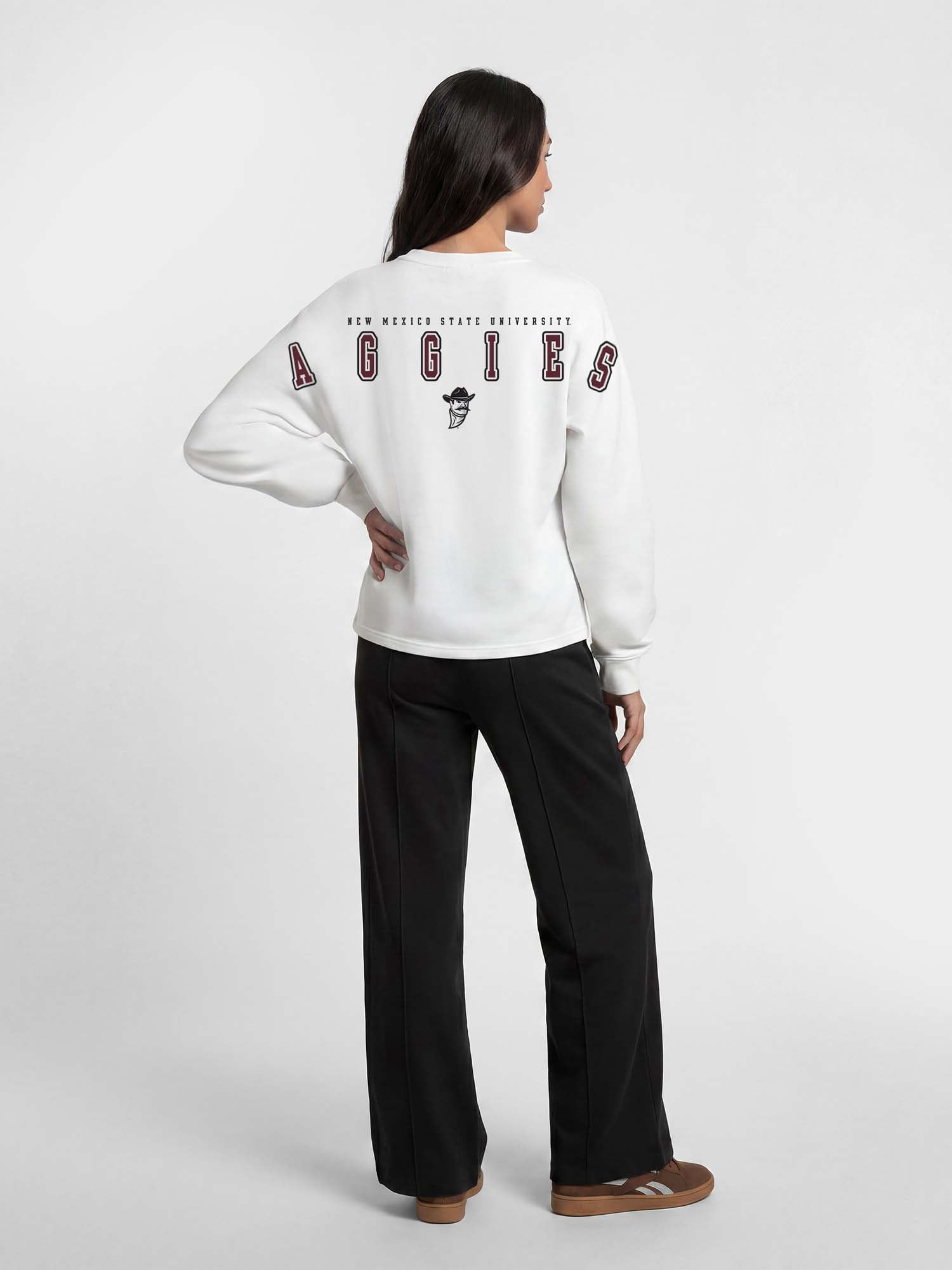 New Mexico State Aggies Reebok Womens White Heavyweight Cotton Long Sleeve Pullover