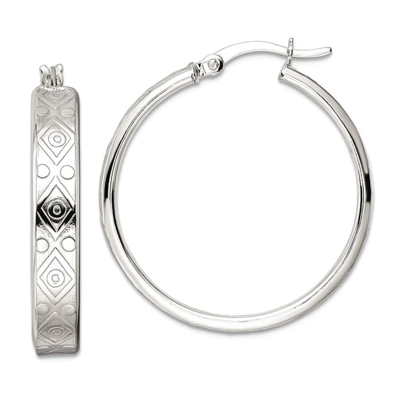 925 Sterling Silver Polished Geometric Design 5.25mm Round Hoop Earrings 31.6x29.75mm Wide 5.25mm Thick Hoop Earring for