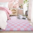 thumbnail image 3 of ZENELESS Checkered Fluffy Area Rugs for Living Room,4x6 White and Pink Soft Plush Carpet for Bedroom Bedside Kids Teen Dorm Nursery Home Decor, 3 of 7