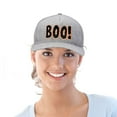 thumbnail image 6 of DALIX Boo! Halloween Hat Mens Womens Flat Bill Snapback Cap in Black Light Gray, 6 of 7