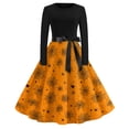 thumbnail image 2 of Women's Halloween Hepburn Dresses Spider Webeb Bat Crew Neck Funny Hepburn Dresses Pumpkin Skeleton Long Sleeve Spooky Hepburn Dress, 5XL, 2 of 6