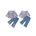 thumbnail image 2 of Miaouyo Toddler Baby Girl Fall Outfits Sunflower Embroidery Long Sleeve Round Neck Tops + Denim Flare Pants 2 Pcs Set, 2 of 9