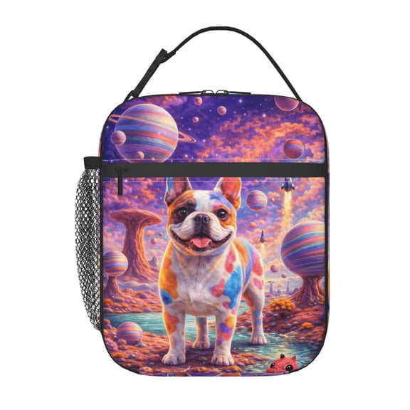 Space French Bulldog Lunch Bag Reusable Thermal Lunch Tote with Handle for Women and Men