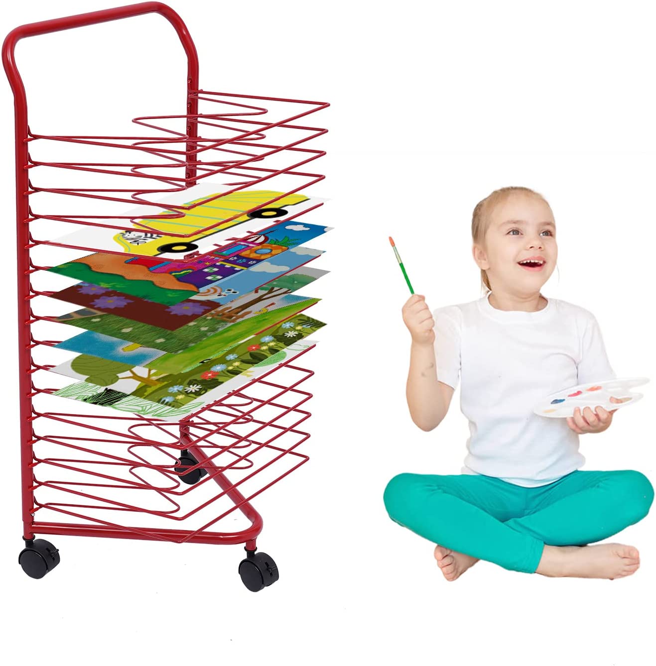 Miumaeov Mobile Art Drying Rack,16 Shelves,Ideal for School/Art Clubs