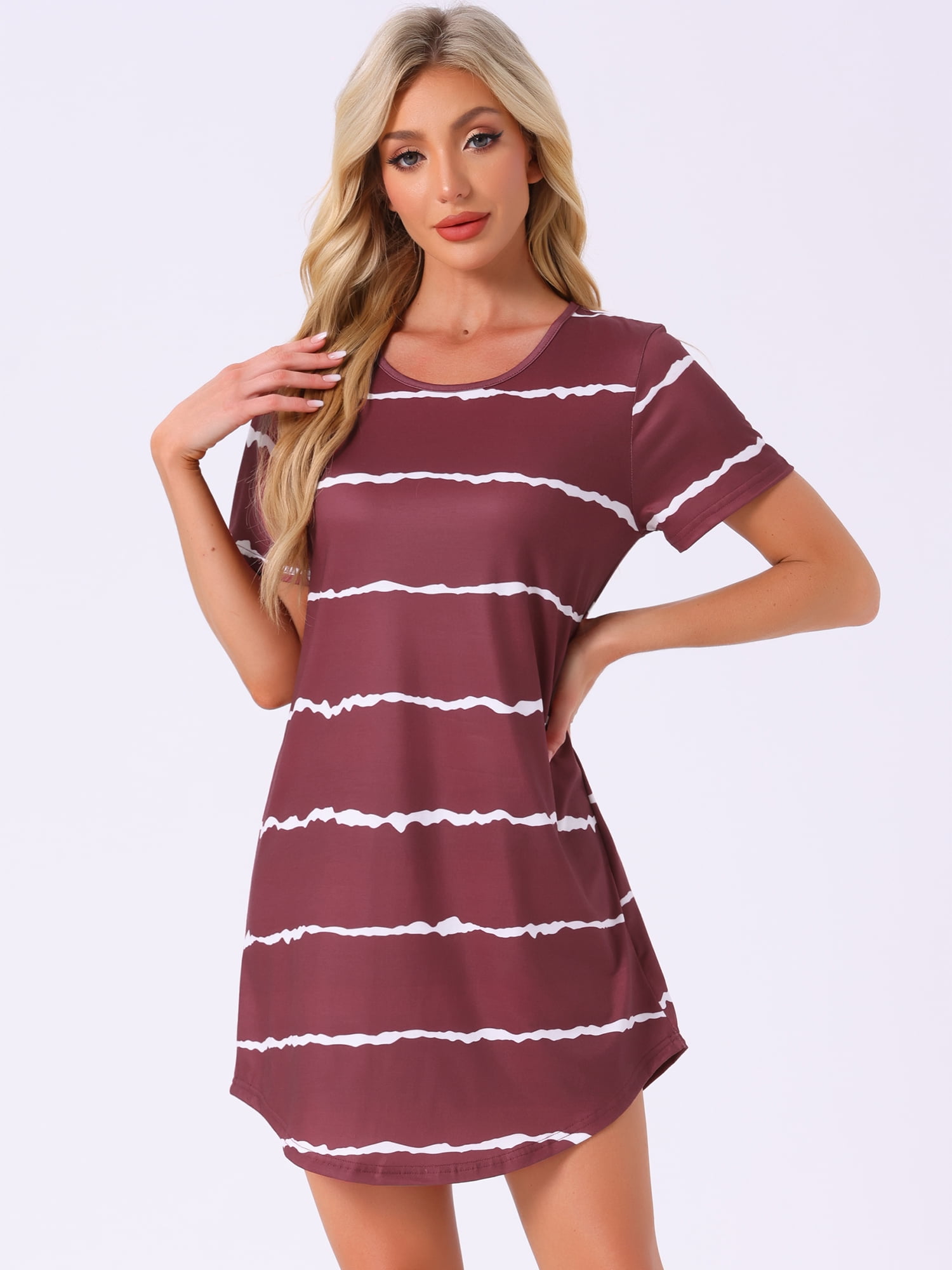 DARING DIVA Women's Round Neck Striped Short Sleeve Sleepshirt Nightgown 3XL Red