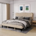 thumbnail image 6 of Homhougo Full Size Bed Frame Faux Leather Upholstered Platform Bed with Button Tufted and Adjustable Headboard, Heavy Duty Mattress Foundation, No Box Spring Needed(Beige), 6 of 9