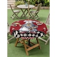 thumbnail image 3 of Outdoor Tablecloth with Umbrella Hole and Zipper, Red Vintage Gnomes Round Table Cloth 60 Inch Waterproof Tablecloth, Black Checkered Retro Art Picnic Table Cover for Patio Camping, 3 of 7
