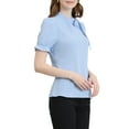 thumbnail image 5 of INSPIRE CHIC Women's Summer Tops Solid Color Bow Tie Neck Short Sleeves Wear-to-Work Blouses Light Blue L, 5 of 8