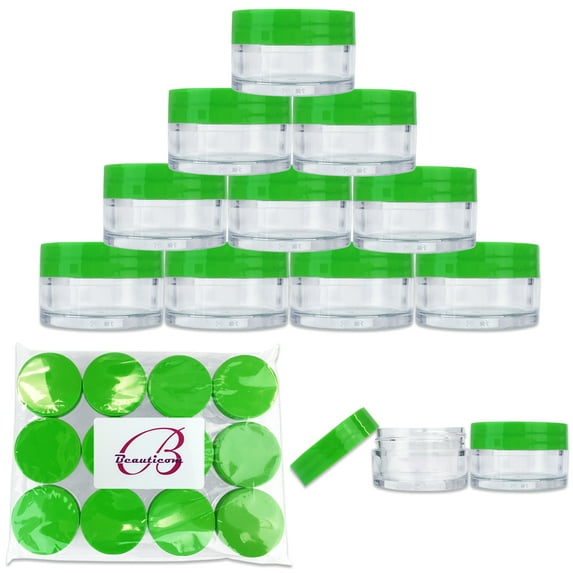 Beauticom 240 Pieces High Quality 20G/20ML Clear Round Acrylic Cosmetic Product Sample Travel Jars with Flat Top Lids (Green)