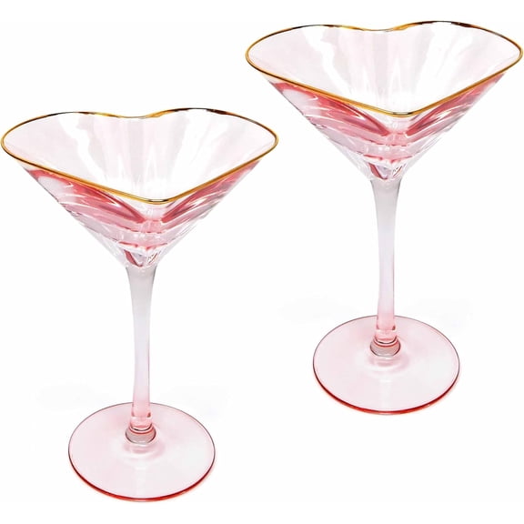 Gift Boutique Set of 2 Heart Shaped Martini Glasses Pink Coupe Glass Cocktail Glassware for Bridal Shower Wedding Gifts Birthday Anniversary Valentine's Day