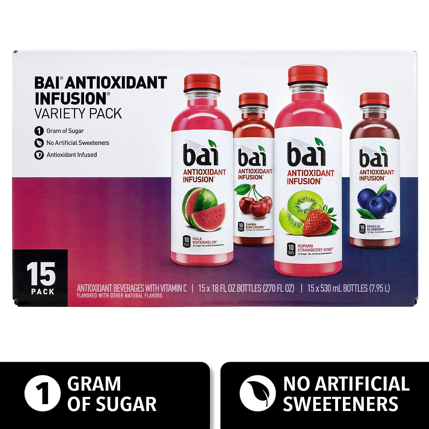 Bai Antioxidant Infusion Variety Pack, 18 Fl Oz, 15 Ct