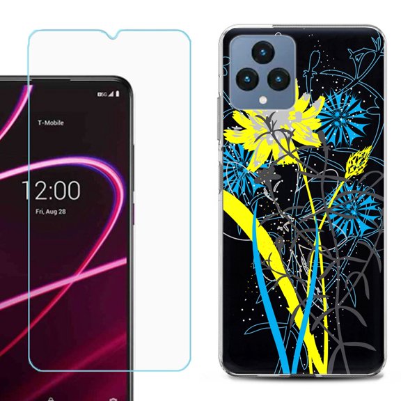 OneToughShield ® for T-Mobile Revvl 6x 5G Shockproof Phone Case, with Tempered Glass Screen Protector - Wild Flowers