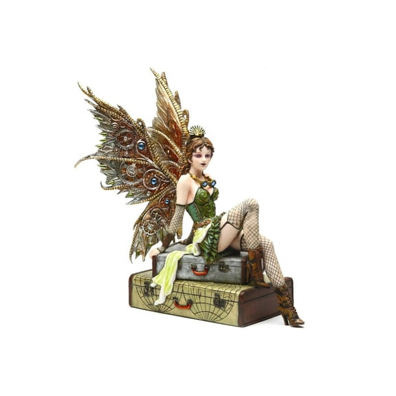PTC 9.38 Inch Steampunk Fairy Sitting on Vintage Luggage Statue Figurine