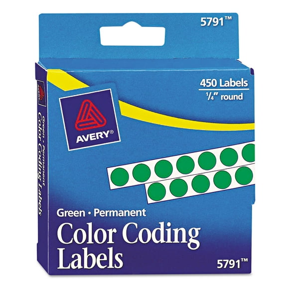 2PC Avery Handwrite-Only Permanent Self-Adhesive Round Color-Coding Labels in Dispensers, 0.25\" dia, Green, 450/Roll, (5791)