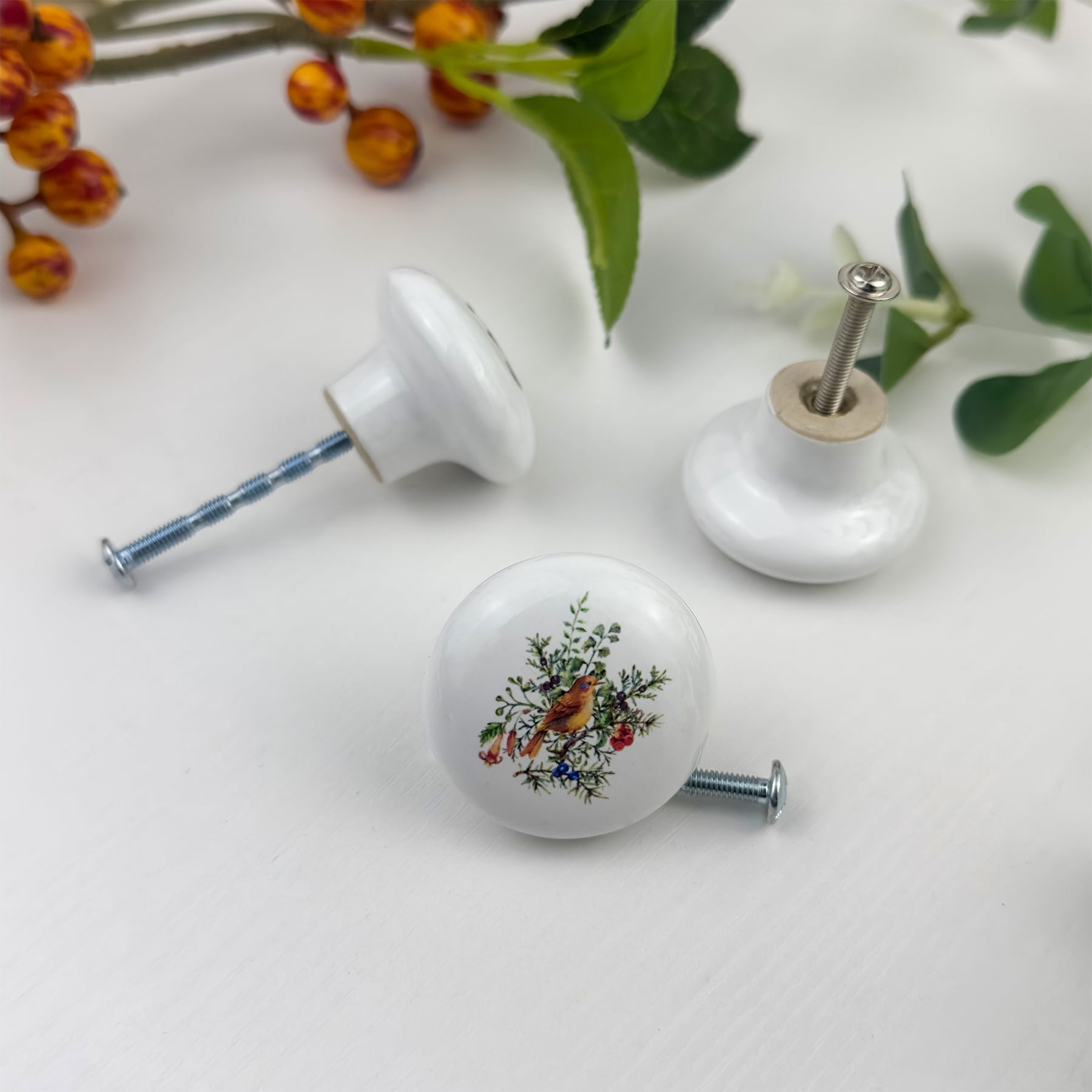 Jamjam 8 Pack 1.5"Flower Ceramic Cabinet Knob Unique Vintage Kitchen Door Dresser Drawer Pulls