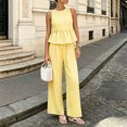 thumbnail image 2 of vigerkar Womens 2 Outfits Sets Gingham Plaid Sleeveless Ruffle Tank Tops Wide Leg Pants Summer Matching Lounge Sets (Yellow, XL), 2 of 9