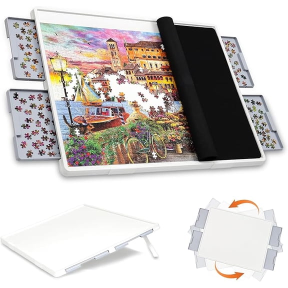 Playboda 1500 Pieces 2-in-1 Tilting & Rotating Puzzle Board with Drawers and Cover, 35"x27" Portable Spinning Jigsaw Puzzle Table, Upgraded Lazy Susan