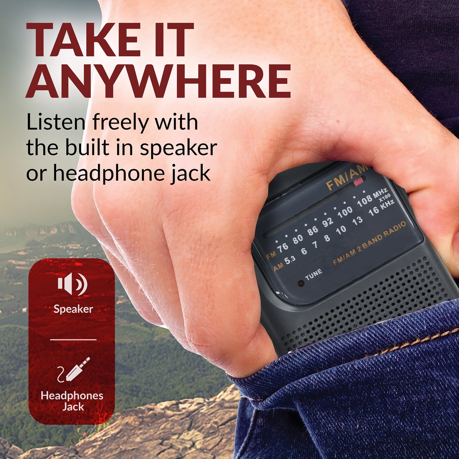 Supersonic Portable AM/FM Band Radio with Wrist Strap, SC-1105