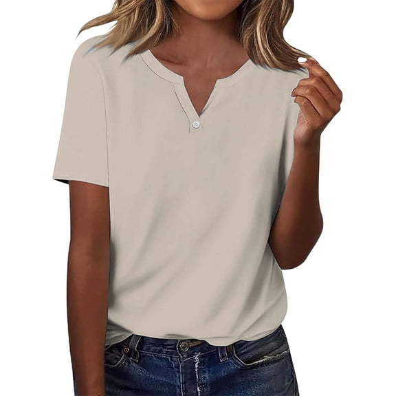 Bovemsi Women's Short Sleeved T Shirt V Neck Top Fashionable Casual Short Sleeved Shirt, Beige Women's Summer Short Sleeve T-Shirts, XL