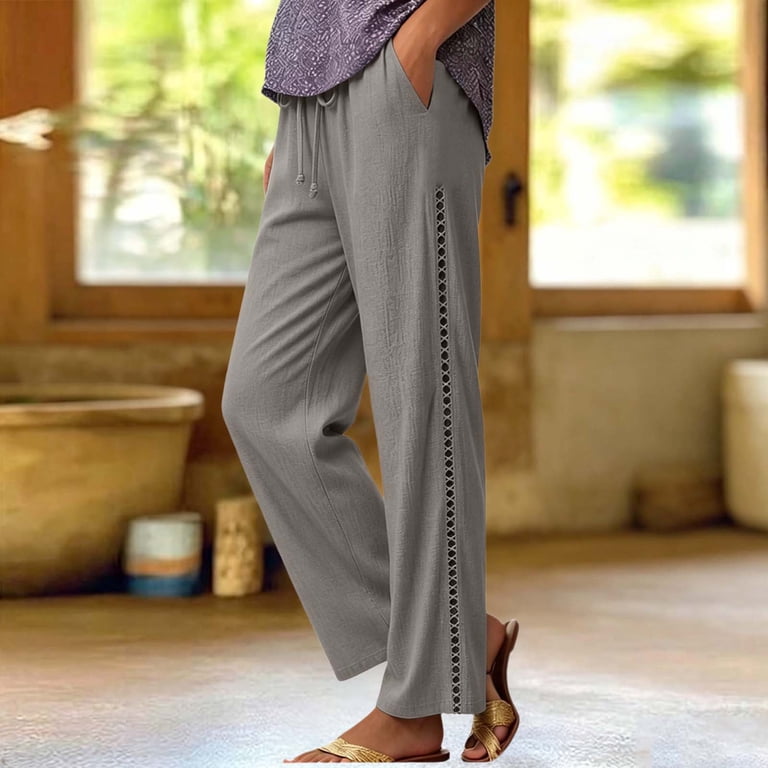 Miluxas Womens Lace Trim Wide Leg Palazzo Pants Textured