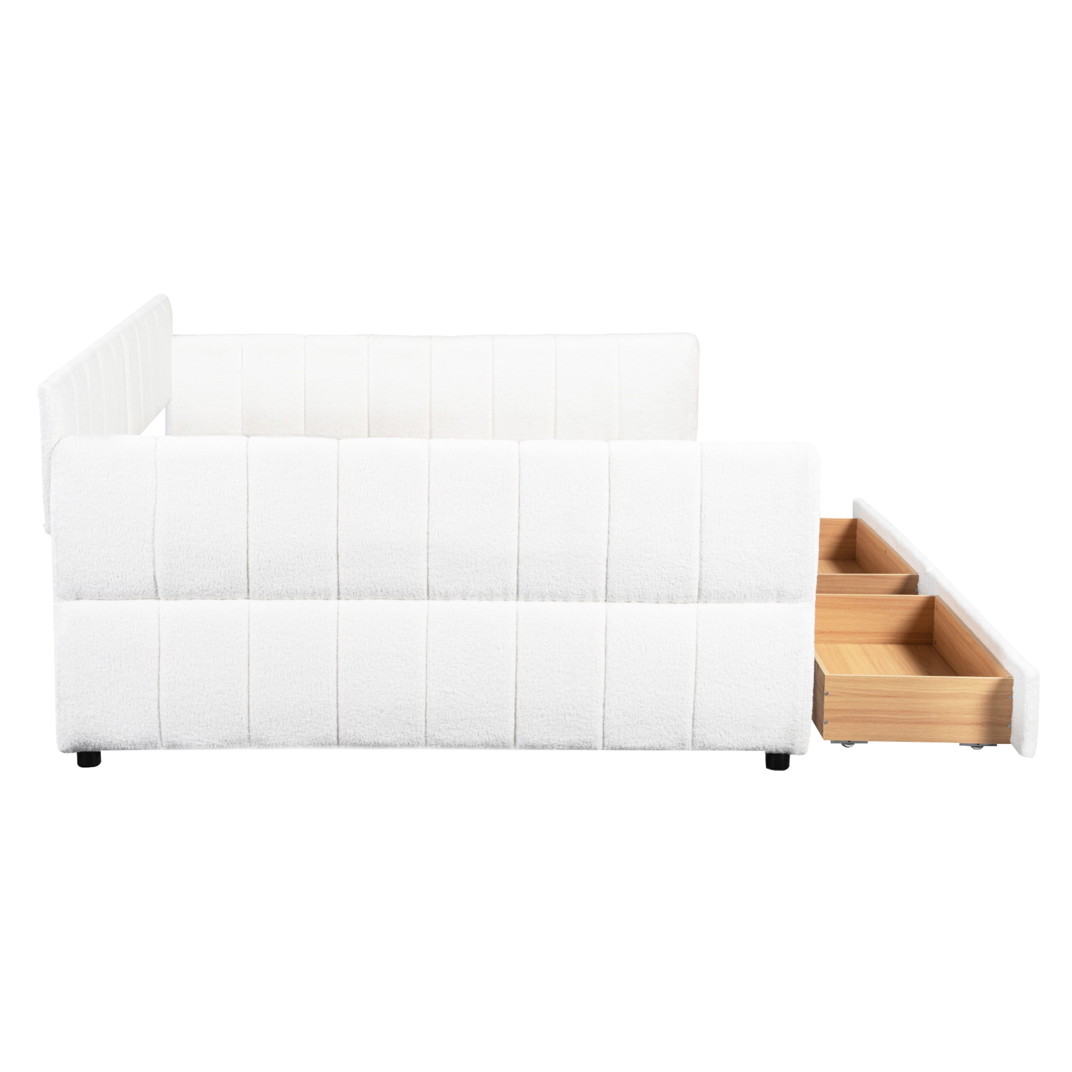 Noble House Alver Queen Upholstered Platform Bed, Luxurious Lambswool Frame with USB Ports and 2 Drawers, White