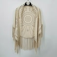thumbnail image 2 of SUXIAN Elegant Women's Loose Suede Fringes Open Cape Poncho Scarf with Punch Pattern for Graceful White One Size, 2 of 5