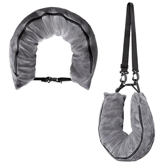 Travel Pillow, Portable Fillable Airplane Neck Pillow, Super Soft Plush, Travel Boppy, Adjustable U-Shaped Design, Gray