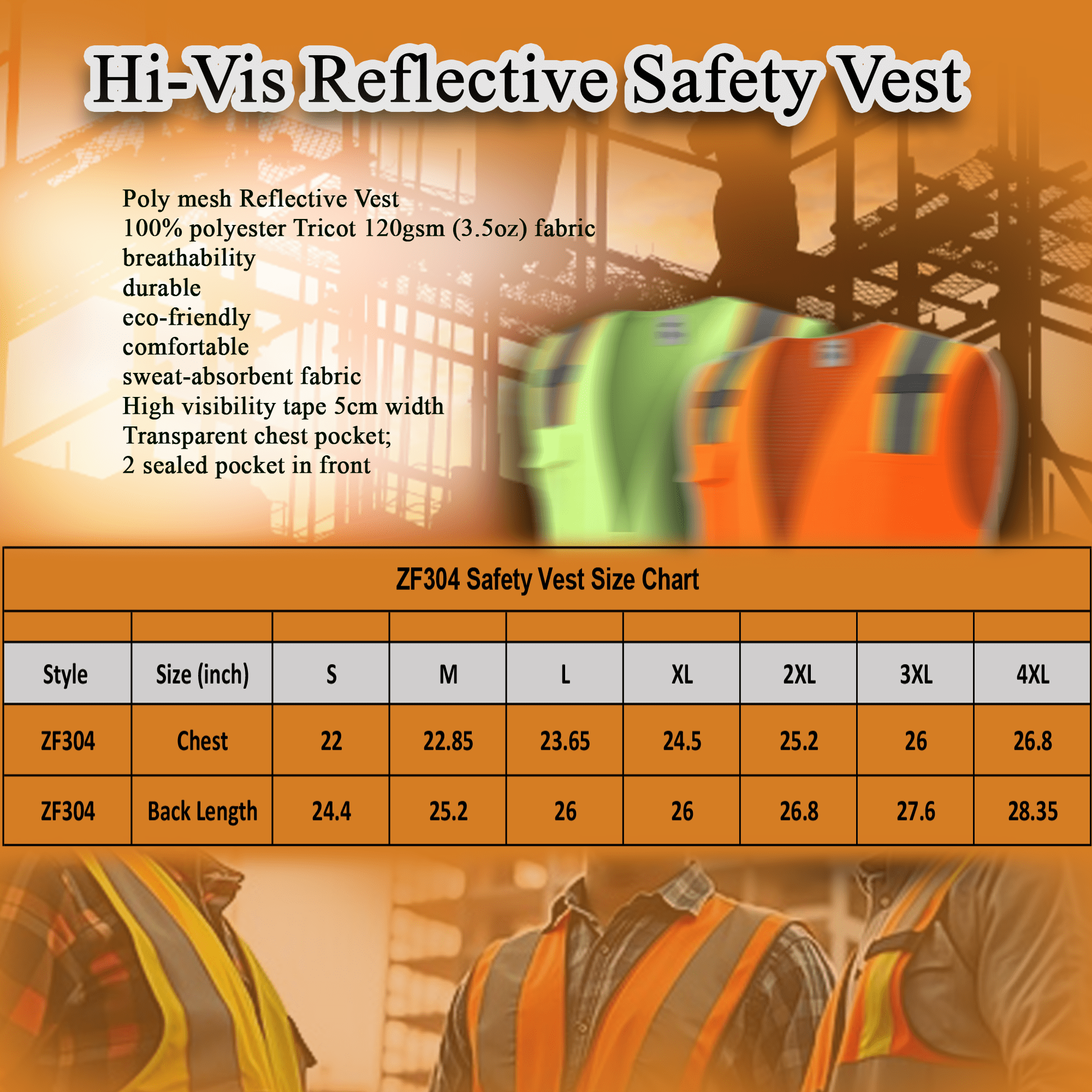 Zfeel High Visibility Safety Vest for Men, 2 Pack Mix Color Polyester Made Vest, XL