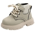 thumbnail image 2 of Babcutegg Toddler Girls Ankle Leather Boots Lace Up Low Heel Non Slip Shoes Fall Winter Fashion Martin Boots Beige Size 12.5 Little Kid, 2 of 8