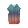 thumbnail image 4 of Women's Gradient Color Sleeveless Hoodie, Lightweight Breathable Drawstring Hooded Athletic Top with Front Pocket for Summer Workouts, Gym Wear and Street Fashion Blue L, 4 of 5