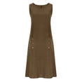 thumbnail image 4 of Danhjin Women's Summer Tank Dress Linen Flowy Crewneck Tank Dress Casual Loose A-Line Midi Long Beach With Hem Dress Vacation Outfits Wrinkle-Free With Pockets, 4 of 6