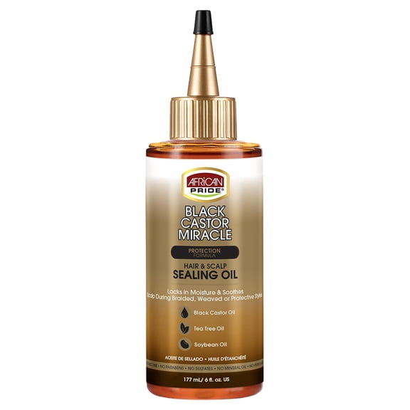 African Pride Black Castor Miracle Hair & Scalp Sealing Oil - Locks in Moisture & Soothes, Contains Black Castor/Tea Tree/Soybean Oil, 6 oz